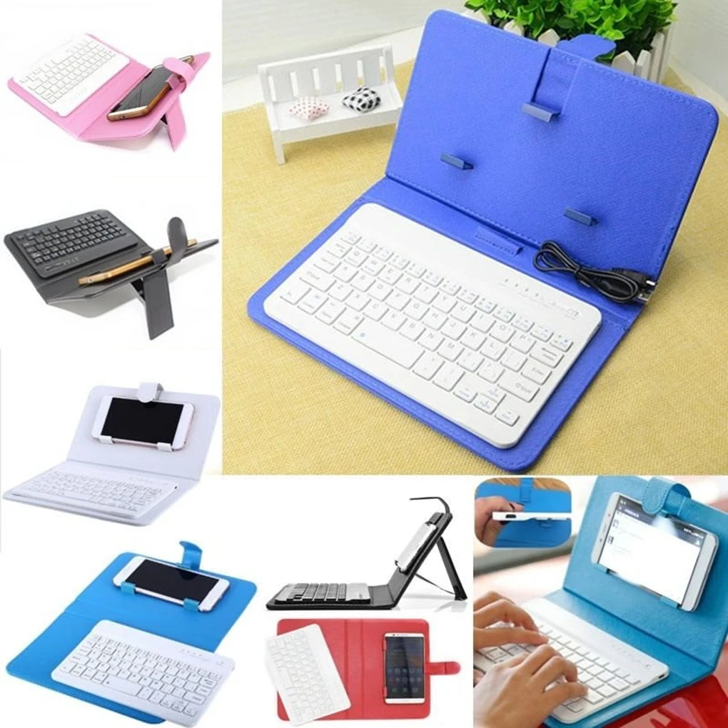 Capa de teclado Bluetooth portátil para celular teclado sem fio capa protetora de couro PU