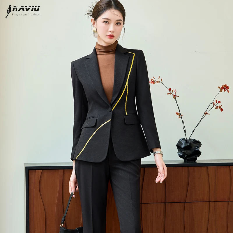 

NAVIU 2025 New Autumn Autumn Ladies Elegant Office Work Wear Blazer Pants Suit Set Formal Styles Women Professional Trousers Set