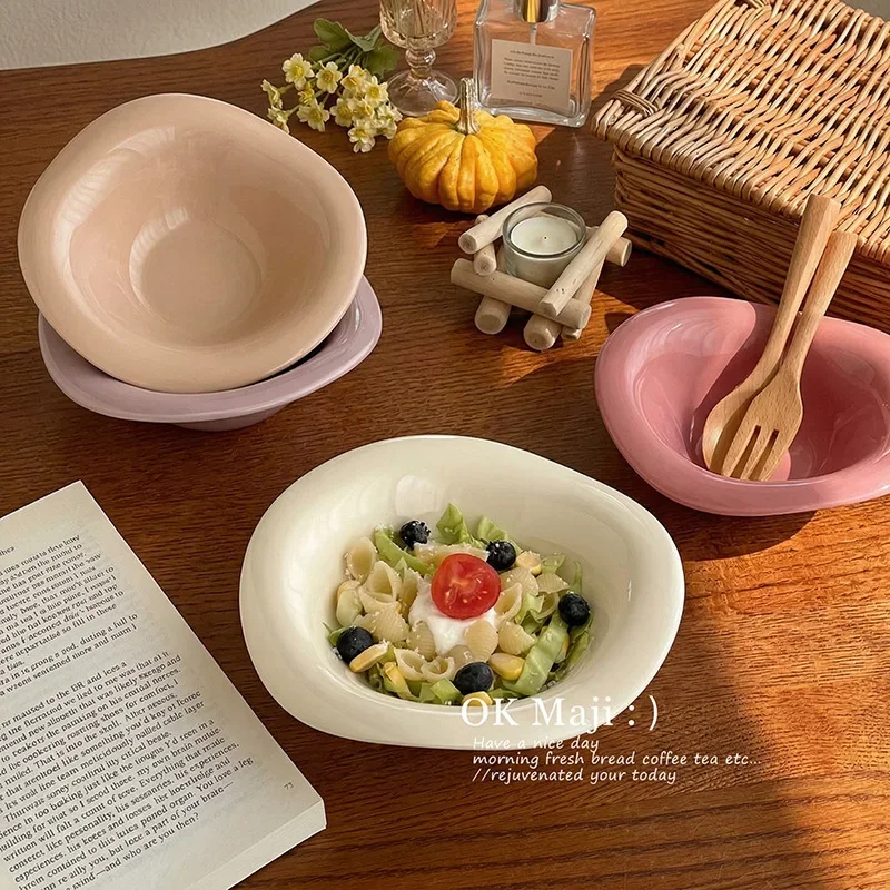 Modern Minimalist Ceramic Wave Bowl with  Protection for Dessert Soup Porridge Salad Breakfast Irregular Shape Soup Bowl