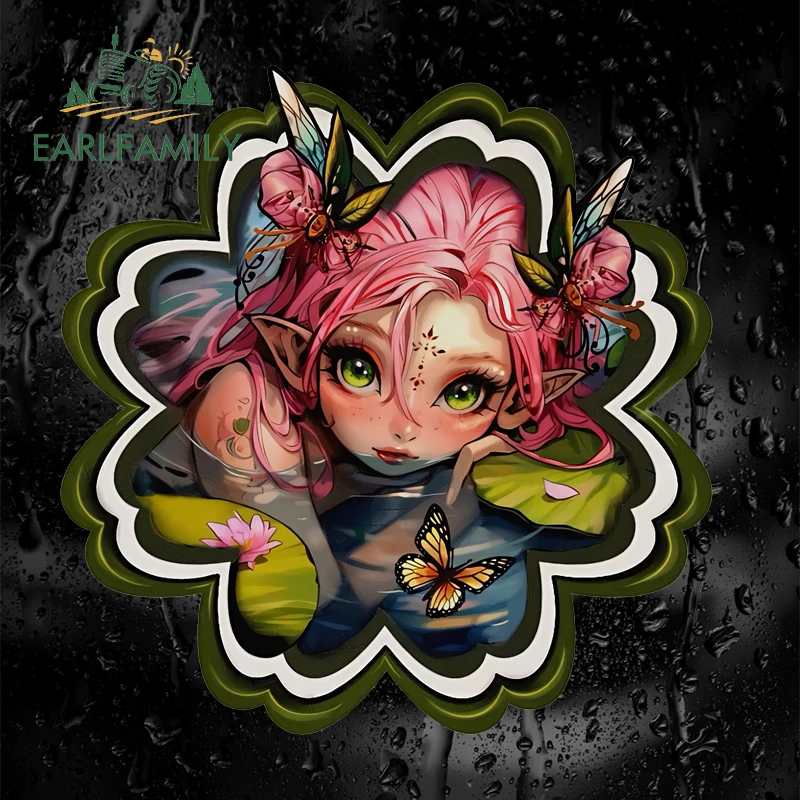 

EARLFAMILY Наклейка на мотоцикл в форме цветка с эльфом, водонепроницаемая, для топливного бака, модная виниловая, JDM, персонализированная, для внедорожников