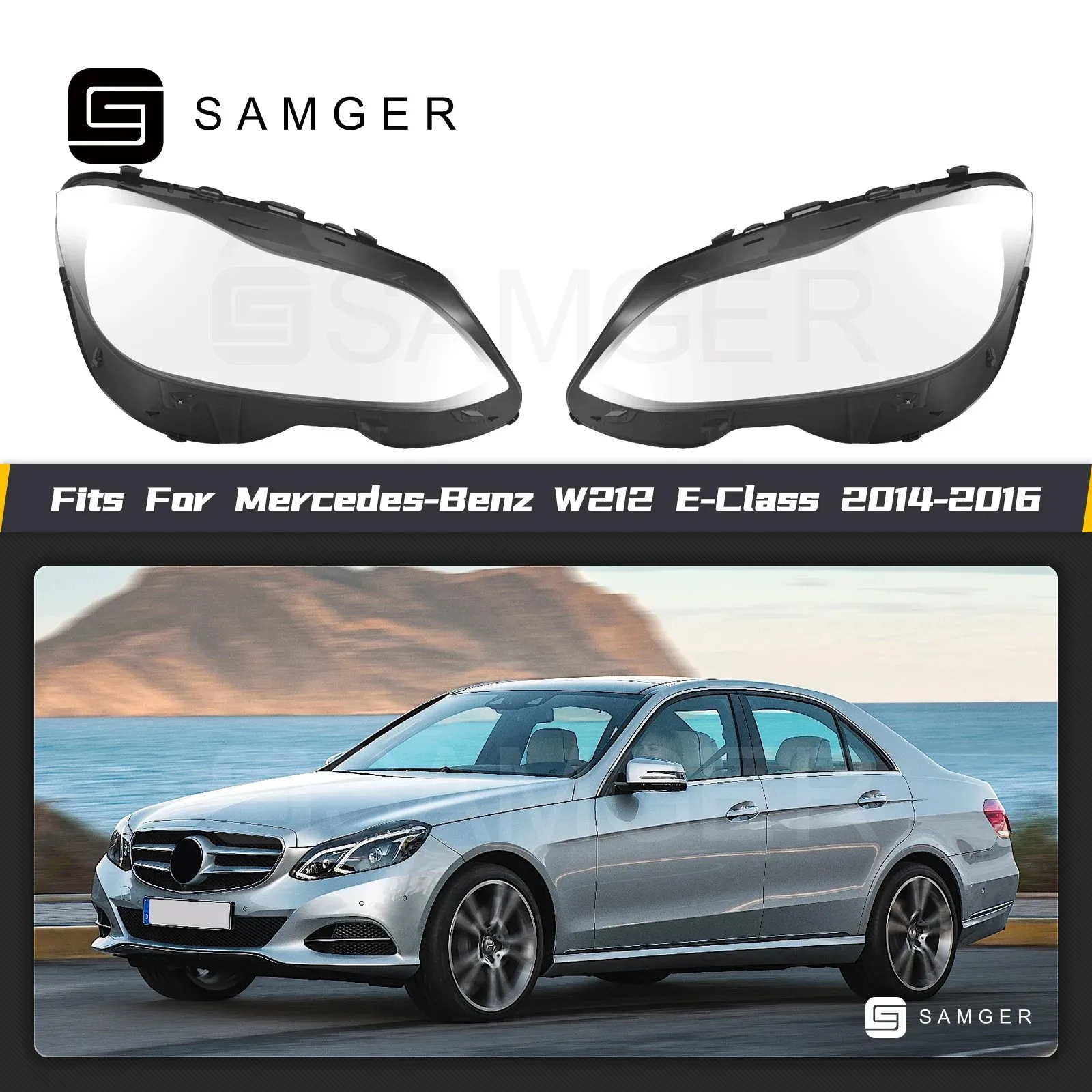 Samger 1Pair Headlight Cover For Mercedes-Benz E Class W212 E350 E400 Facelift 2014-2016 Headlight Shade Shell Cover Glass Lens