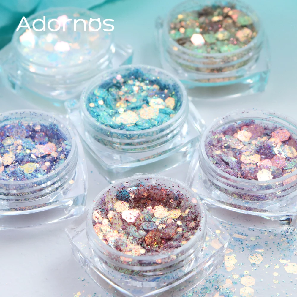 6 قطعة حوريات البحر لامعة مسدس مسمار الترتر قزحي الألوان مكتنزة بريق رقائق مسمار الفن الديكور عيد الميلاد مانيكير DIY بها بنفسك اكسسوارات