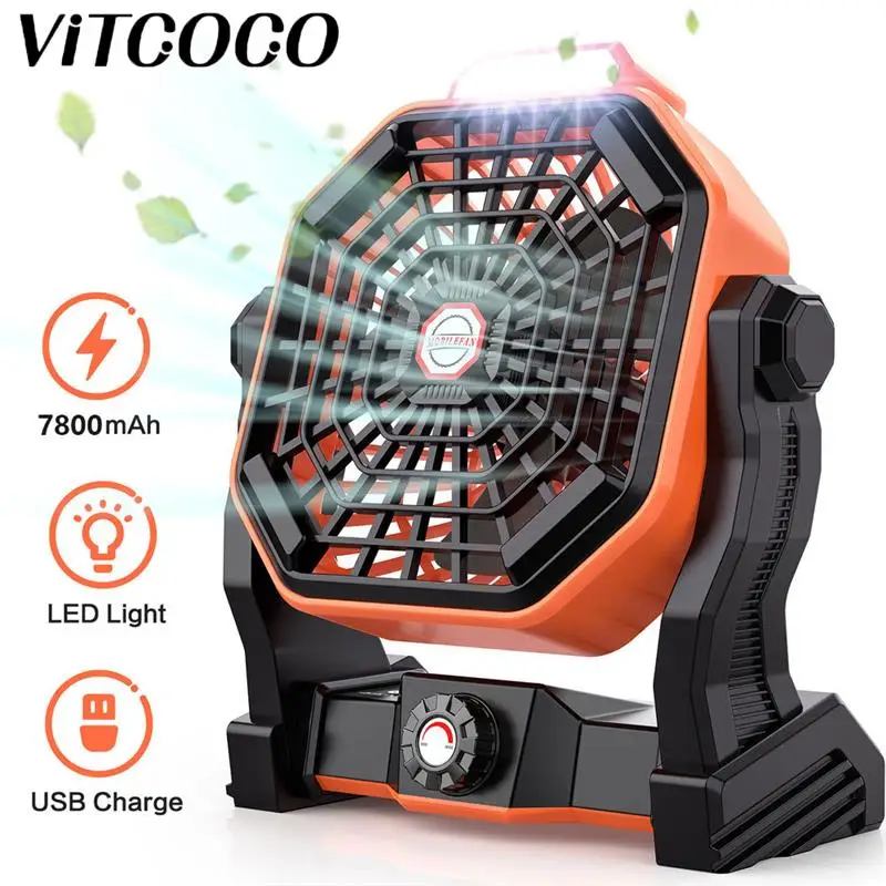 New VITCOCO Mini Portable Camping Fan Rechargeable Outdoor Light 7800mAh Adjustable Air Speed Air Cooled Fan with LED Night