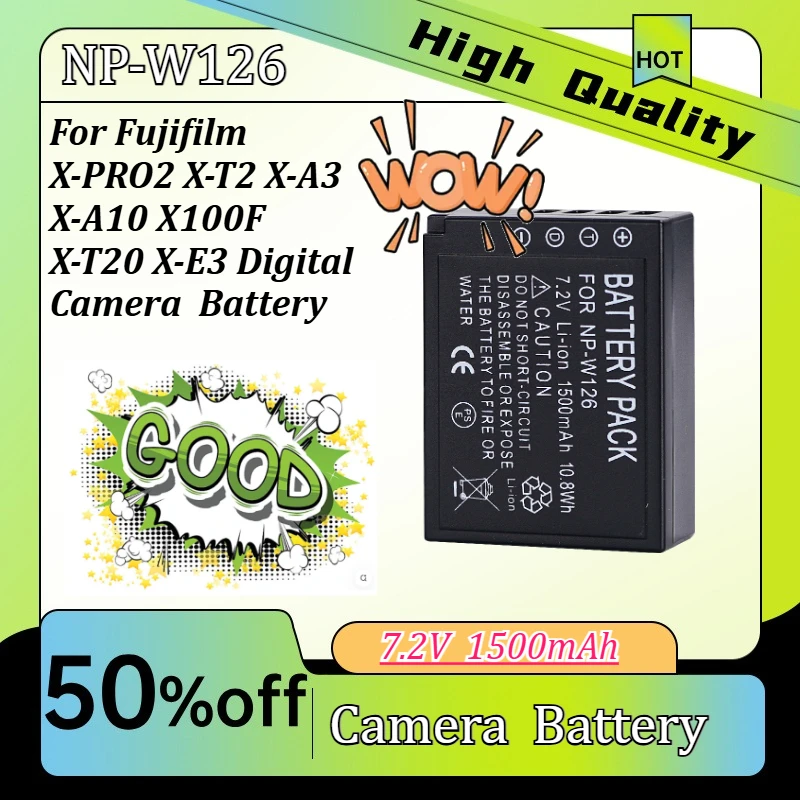 

1500mAh High Capacity NP-W126S Digital Camera Lithium Replacement Battery for Fujifilm X-PRO2 X-T2 X-A3 X-A10 X100F X-T20 X-E3