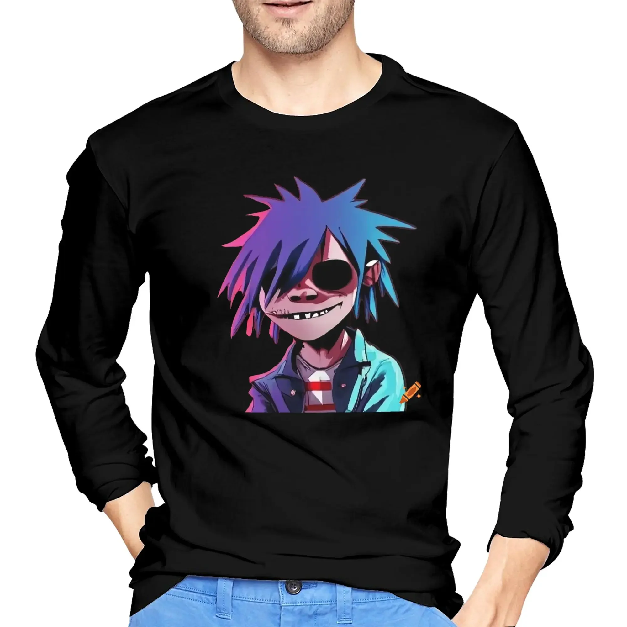 

Gorillaz Мужская футболка с длинными рукавами Модные футболки с круглым вырезом Весенние и осенние мужские топы