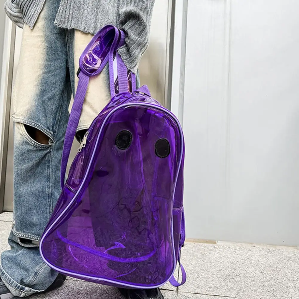 Dots Students Transparent PVC School Bag Zipper Candy Color Halloween Ghost Clear Backpack Korean Style Handbag
