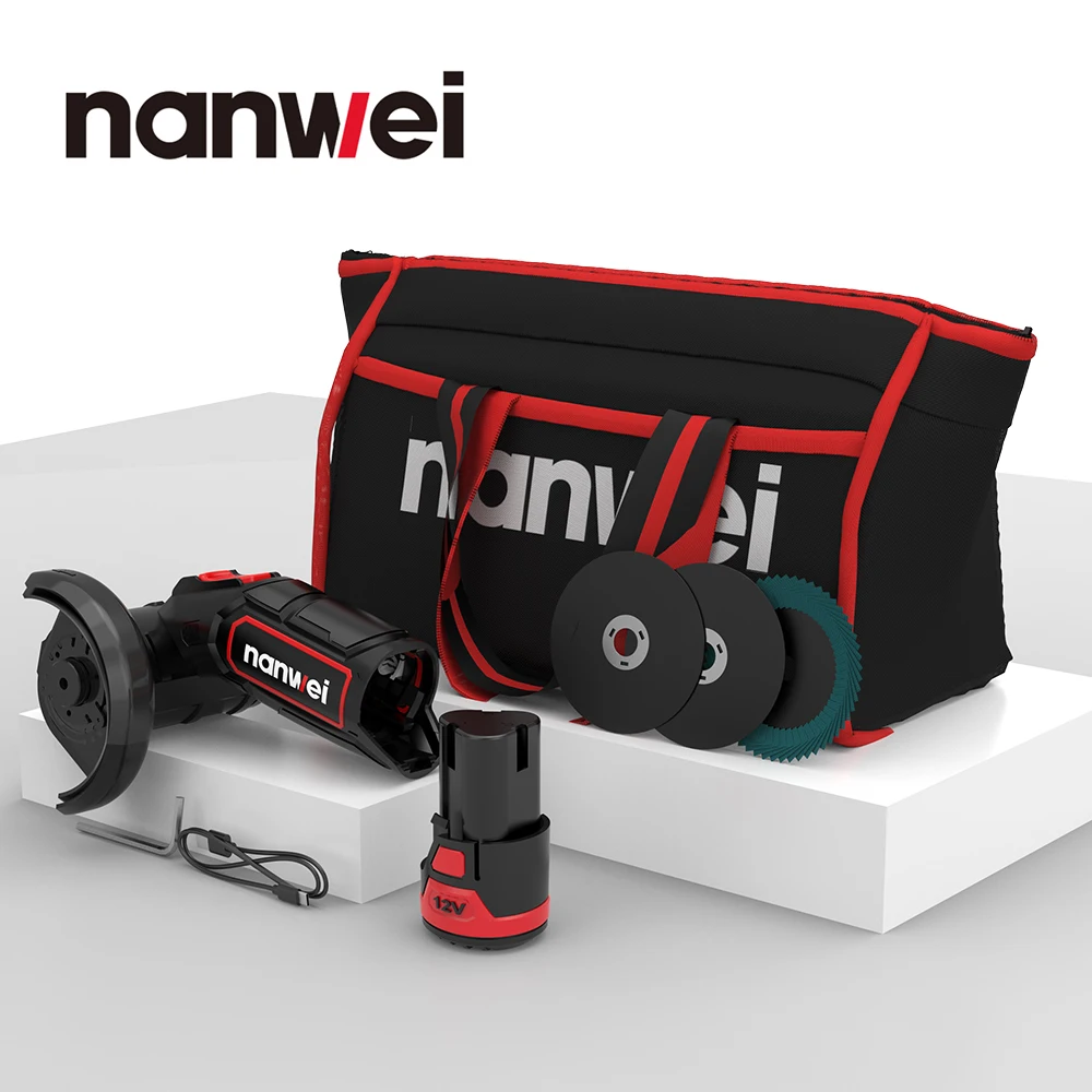 Nanwei-ミニアングルグラインダー,リチウム電動手動グラインダー,充電式研磨機,電気カッター,12V, 3 \