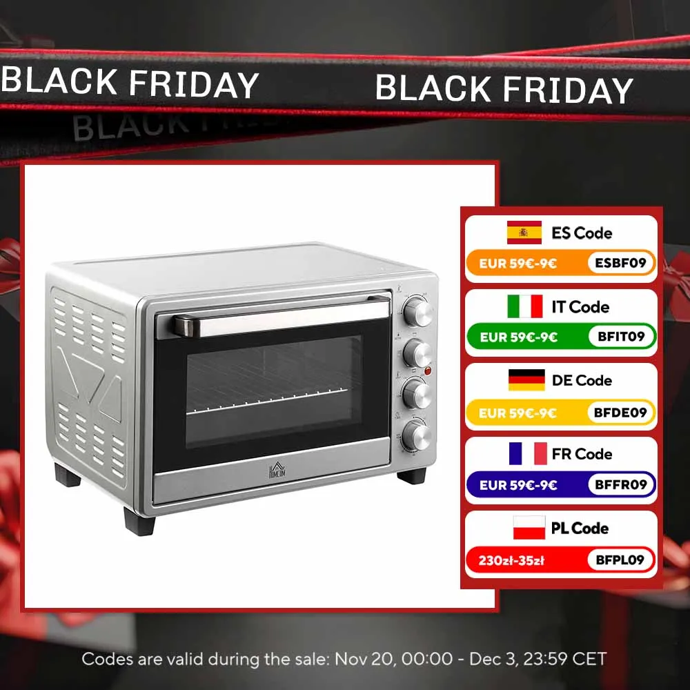 Homcom Mini-Elektroofen 32L 1600W 52,2X38,1X33,5 cm Silber