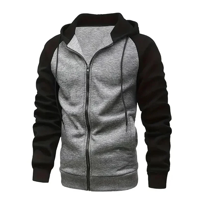 

New Men's Zip-Up Color Block Hoodie With Casual Stylish & Durable Fall/Winter Top Raglan Sleeves Hoodies Sweatshirt Male