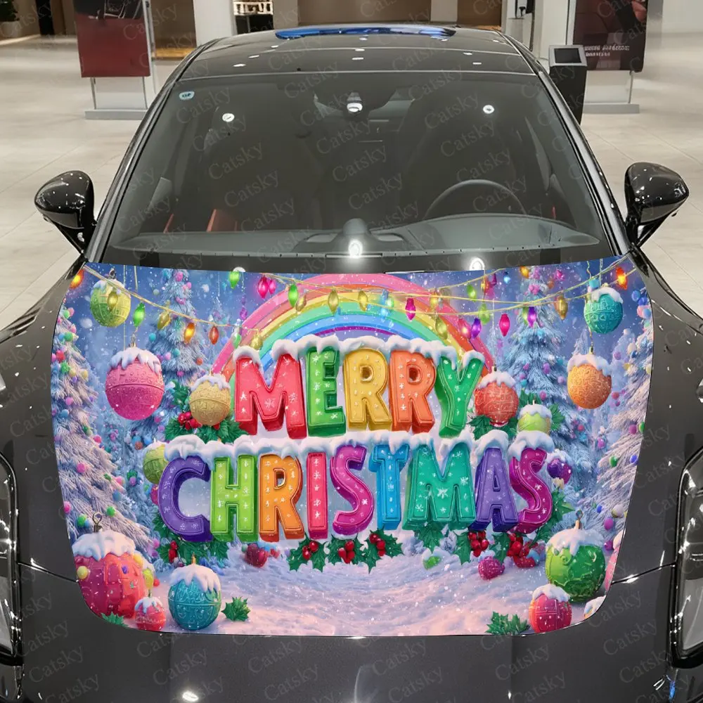 

Christmas Letter Car Vinyl Wrap, PVC Material Waterproof Car Hood Sticker, Self-Adhesive Scratch-Resistant Stickers for Engine C