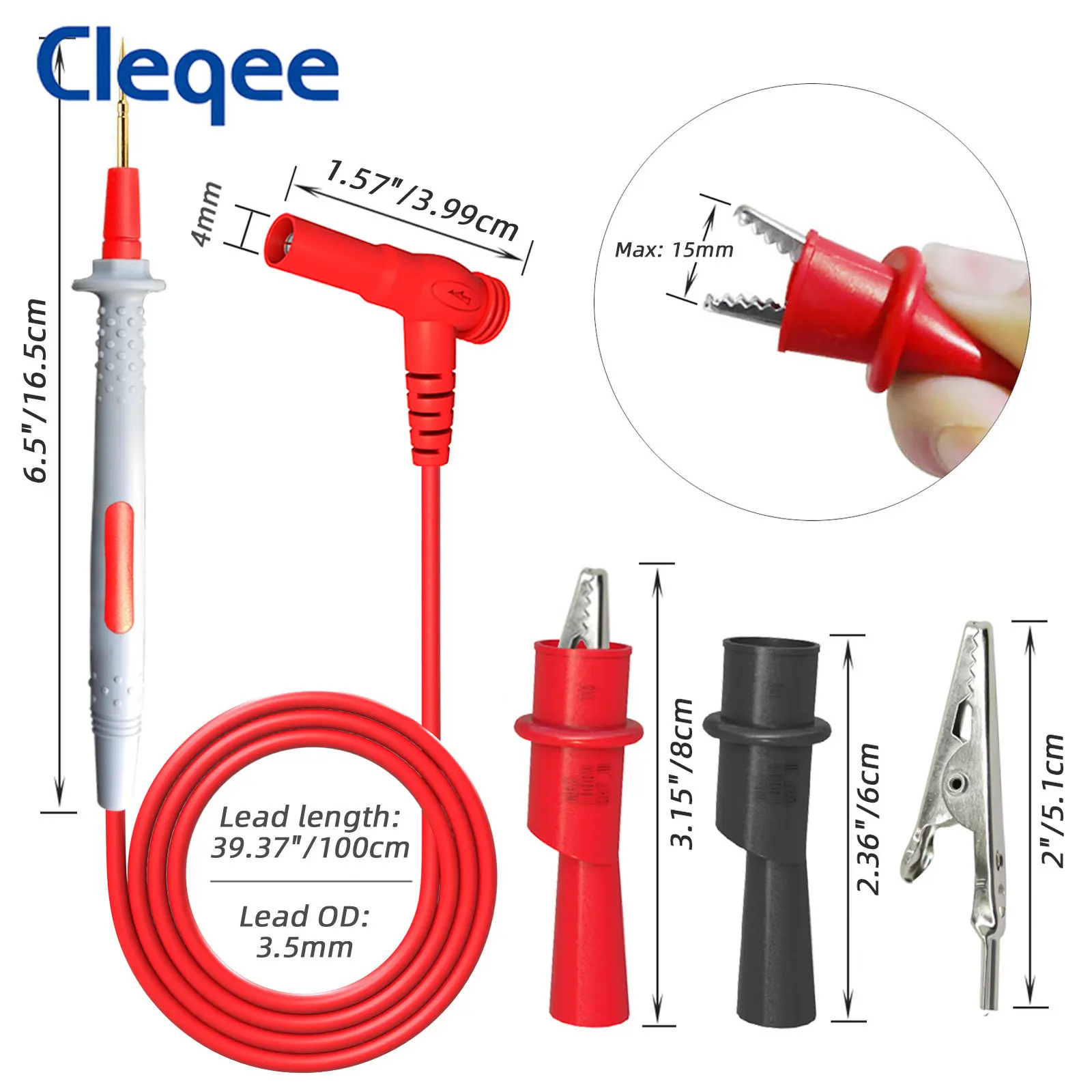 Cleqee P1506C Series Multimeter Probe Test Leads 4mm Banana Plug To 1mm Sharp Needle / Test Hook Clips Alligator Clip 1000V 20A