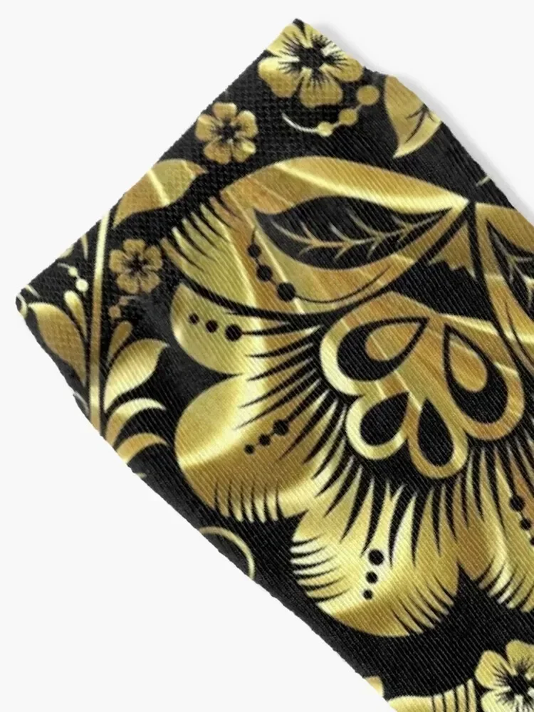 Black And Shiny Gold Floral Damasks Pattern Socks Running hiphop Men Socks Luxury Brand Women's