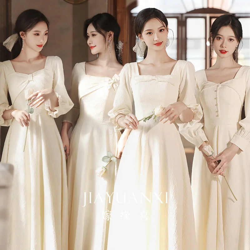 Bridesmaid Dress Spring New Fairy Sister Wedding Female Friends Group Women's Satin Long Sleeve