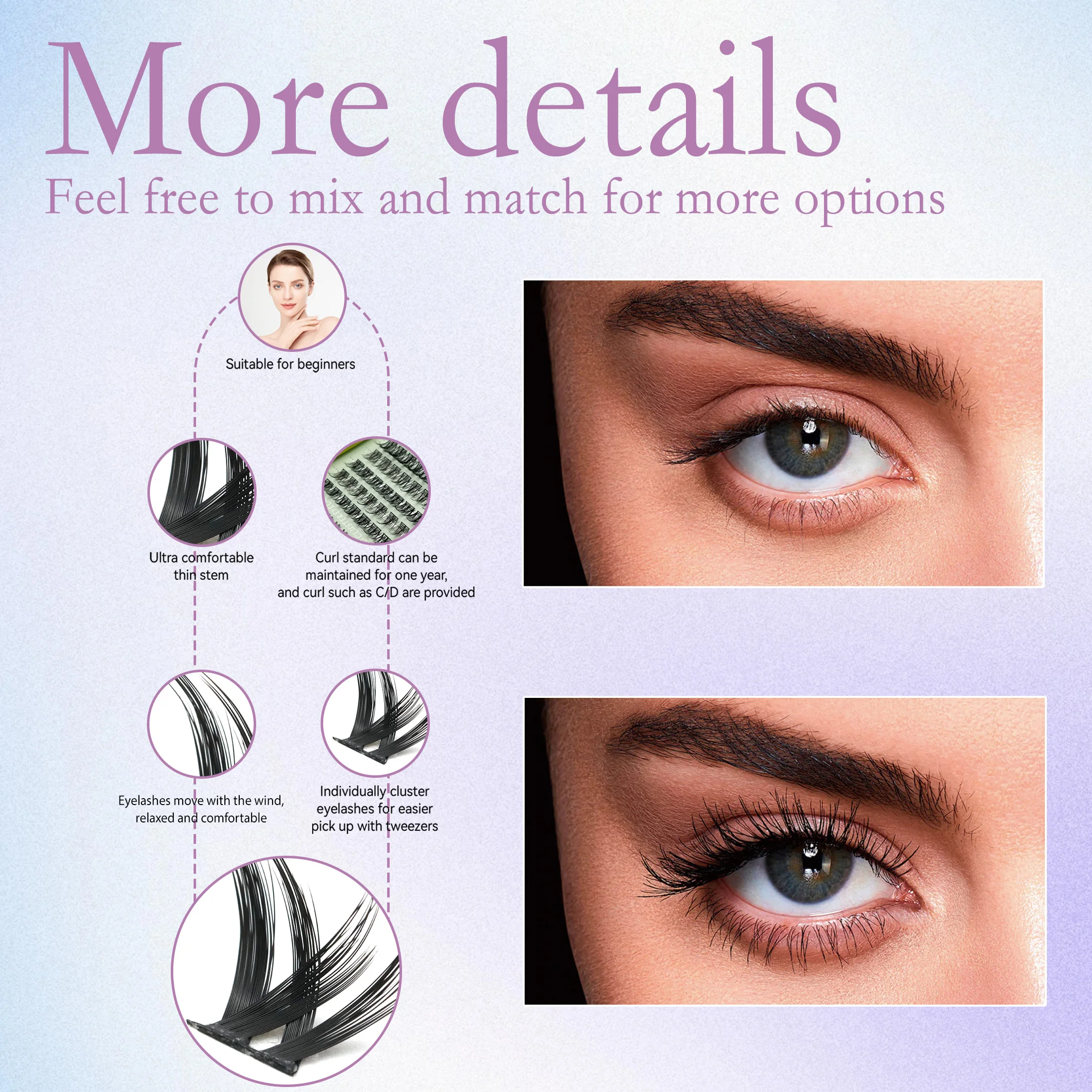 Fox diy kit de extensão de cílios postiços conjunto de cílios individuais para cosplay com cola de cílios e pinças ferramentas de maquiagem para uso doméstico