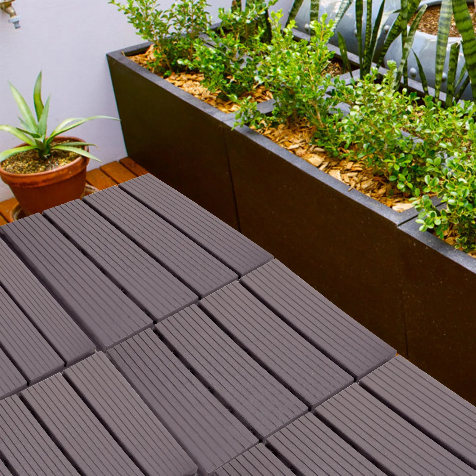 4Pcs Interlocking Floor Tiles Plastic Deck Tile for Outdoor Balcony Porch Backyard Self Assemble No Tools Required Sturdy