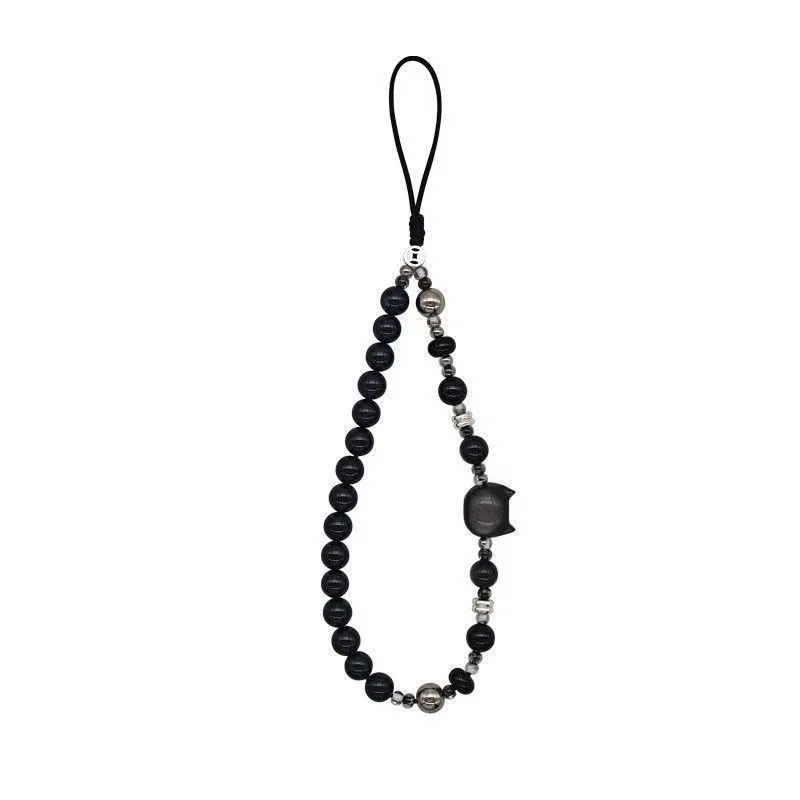 Dark series mobile phone hanging chain, black cat rope hanging wrist, high-end pendant, CCD camera accessories
