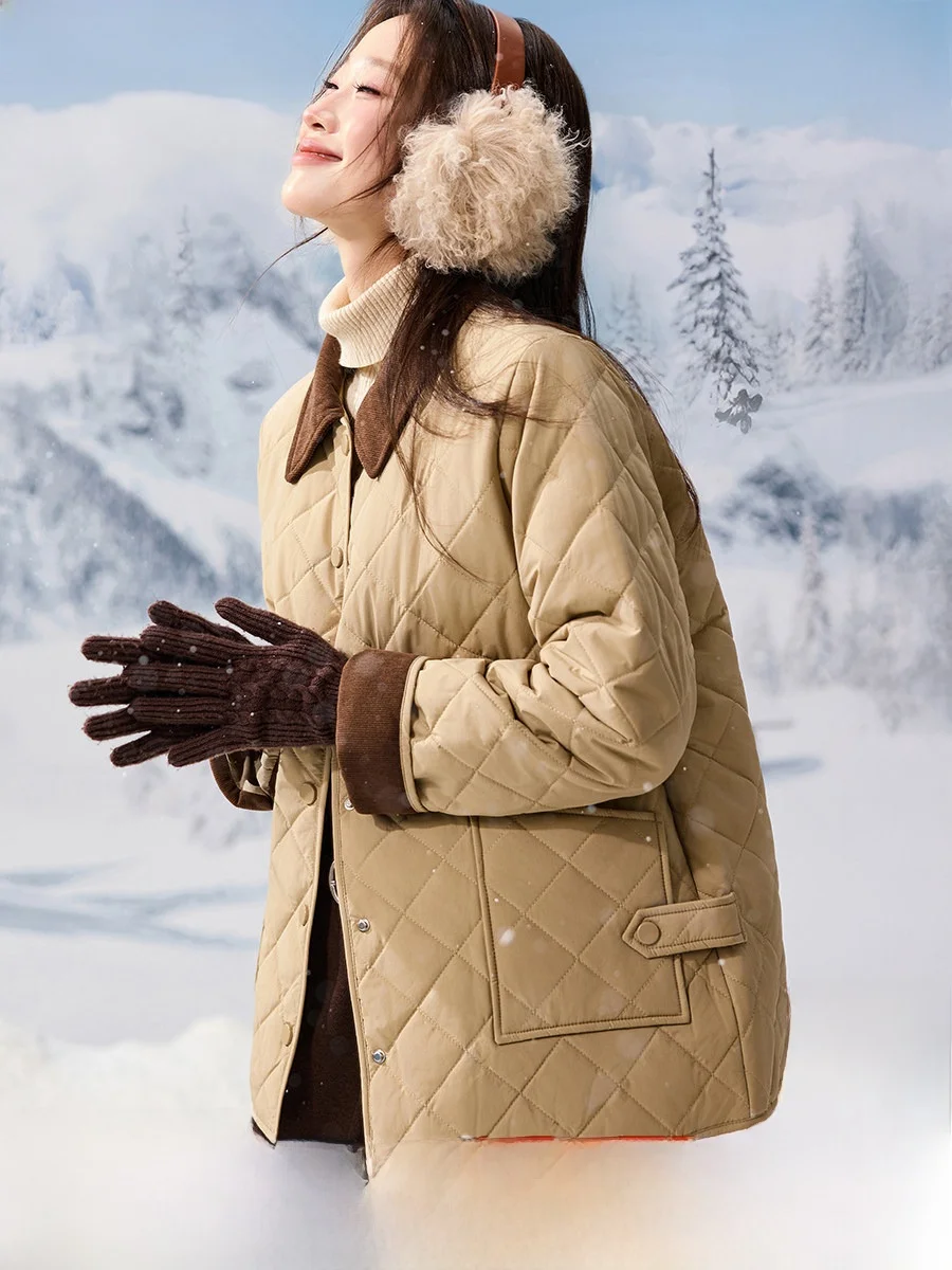 

Mehaimei Color Blo Barn Sle Loose Fit Collar Women's Cotton Jaet Autumn Winter New Faion Warm Polyester Fabric Coat