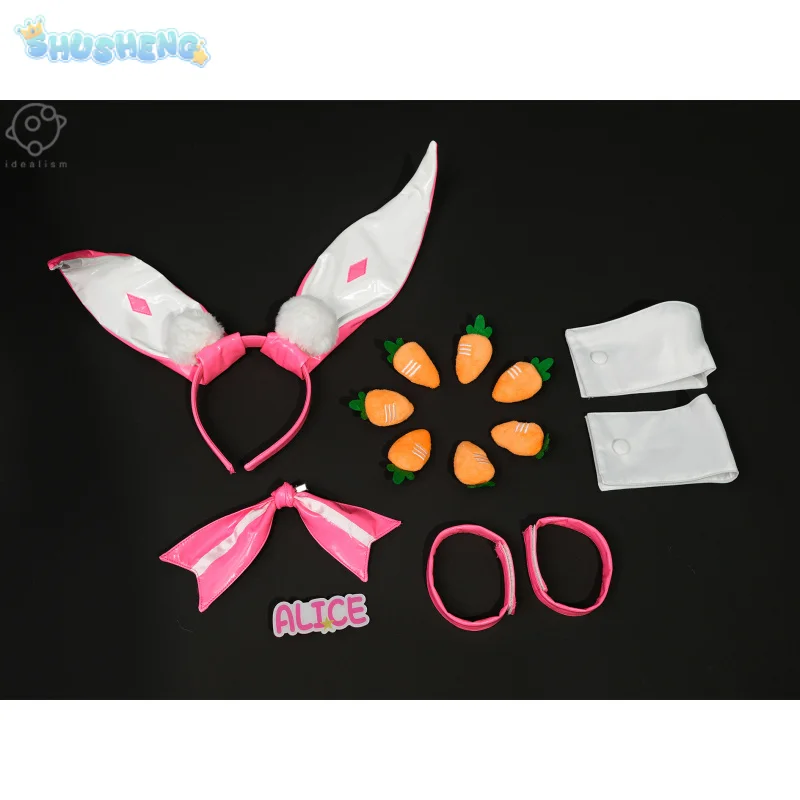 AL-1S أليس تأثيري حلي آلهة النصر: Nikke المرأة الحلو الوردي أرنب فتاة طوق عقدة خوذة مجموعة حفلة الهالوين #5