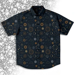 Y2k Casual Button Down Shirt Shirt Gothic Moon Star Print Men/Women Unisex Shirts Summer Short Sleeve Shirt Hiphop Streetwear