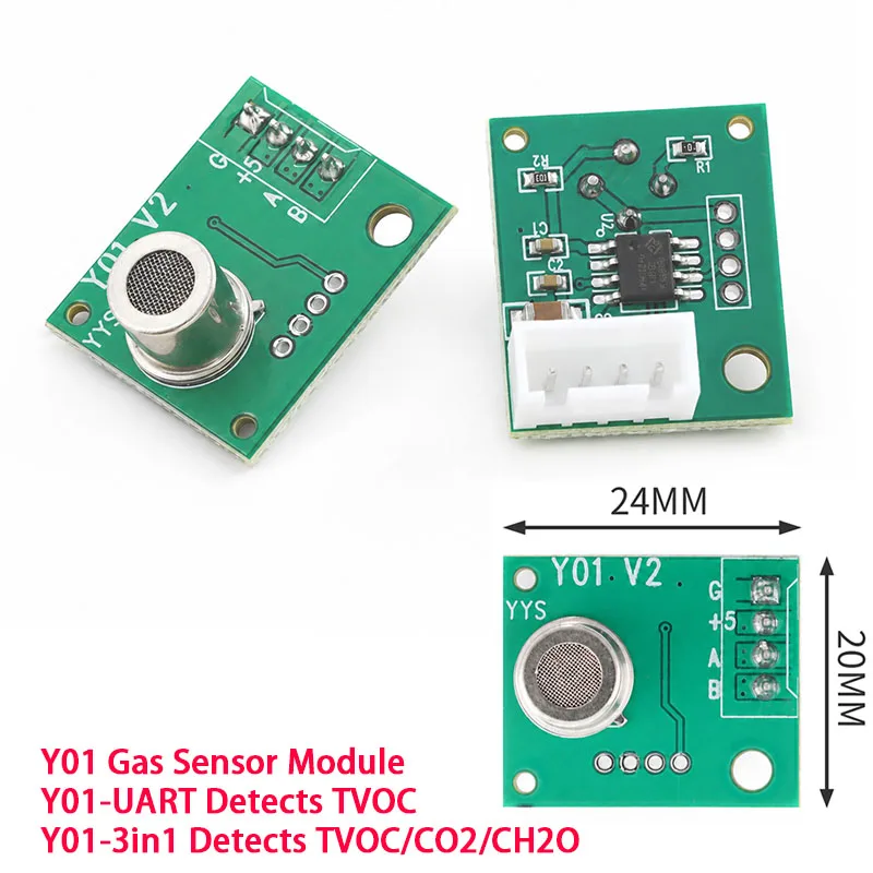 Y01 Gas Sensor Module Air Quality Monitoring Module Y01-3in1 Detects TVOC/CO2/CH2O Y01-UART Detects TVOC Gas Detection Module
