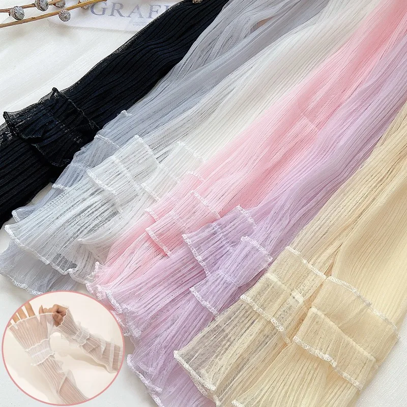 

Thin Lace Long Fingerless UV Sunscreen Sleeves Breathable Mesh Arm Sleeves Stylish Protection Gloves for Women Outdoor Driving