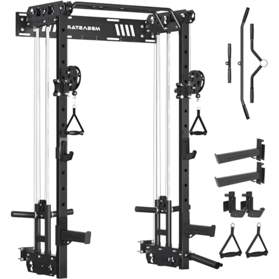 Power Cage Squat Rack Home Gym 2000LBs Capacity Wall Mounted Power Rack with Dual Crossover System Includes 16 Attachments for