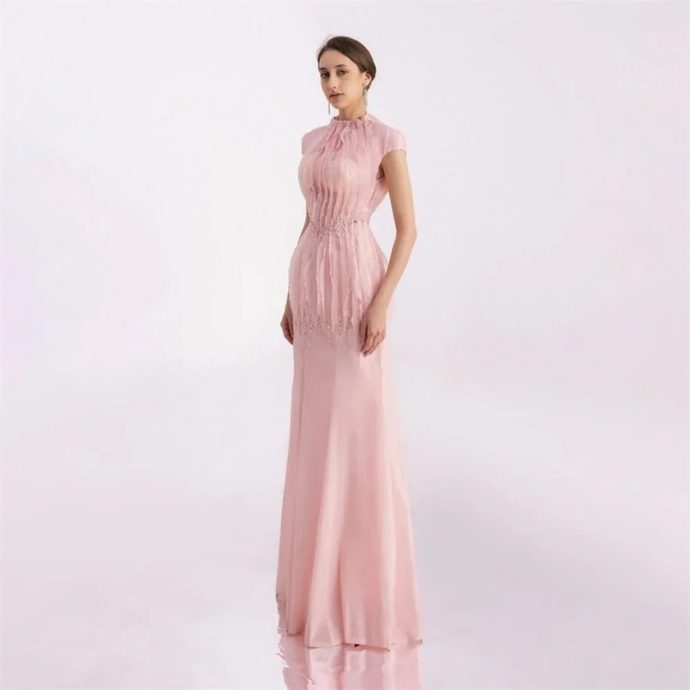 

Customized Prom Gown Evening Formal Dress High Collar A-line Floor Length Skirts Fold Draped Tulle Bespoke Occasion Dresses Saud