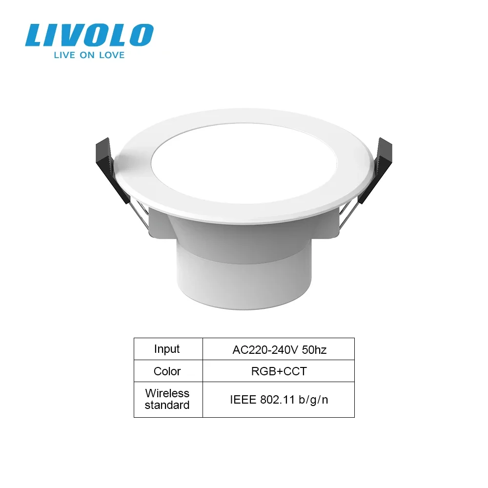 LIVOLO-WiFi Inteligente Recesso LED Downlights, Lâmpada Quente, RGB + CCT, Colorido, Mutável para App, Google Home, Alexa, Contro