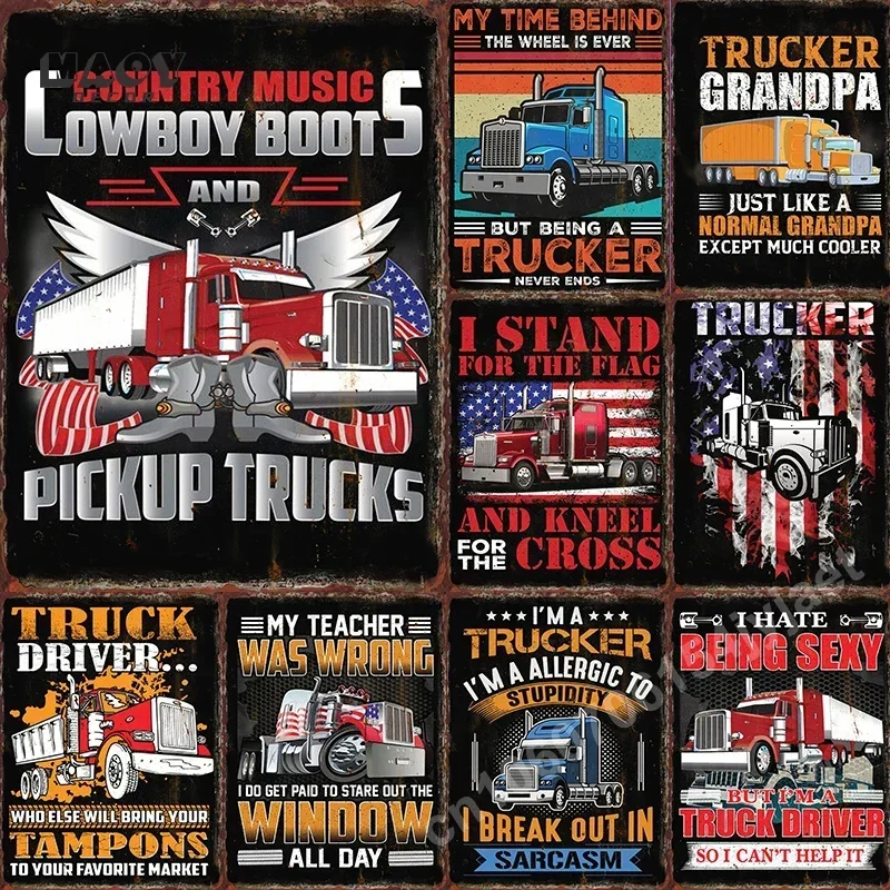 Trucker Truck Driver Trucks Poster Garage Metal Tin Sign Car Club Iron Plate Repair Shop Wall Decor Plaque Home Background Mural