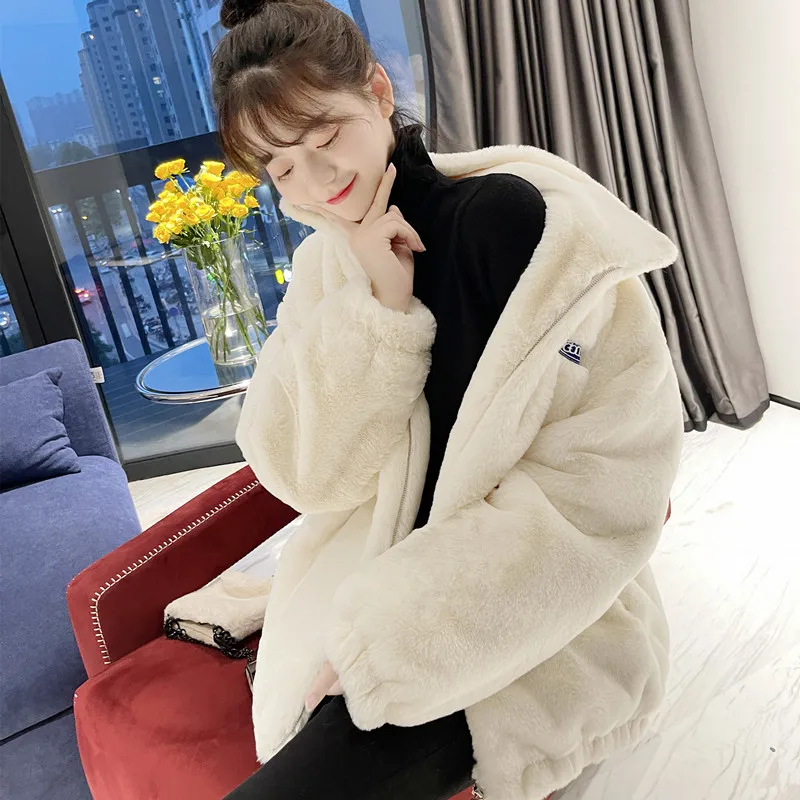 Fur Jacket Women's Lamb Wool Coat 2023 New Autumn Winter Imitation Otter Rabbit Hair Plush Overcoat Short Thicken Cotton Parkas