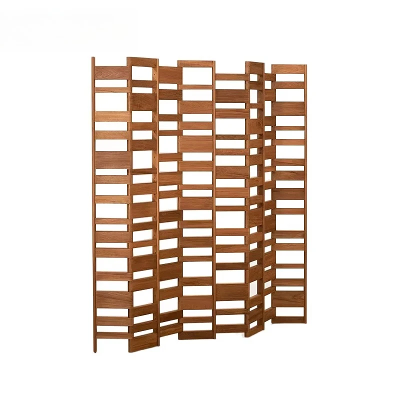 Solid wood handmade screen with hollow foldable Chinese style, suitable for feng shui partition in living room office or bedroom