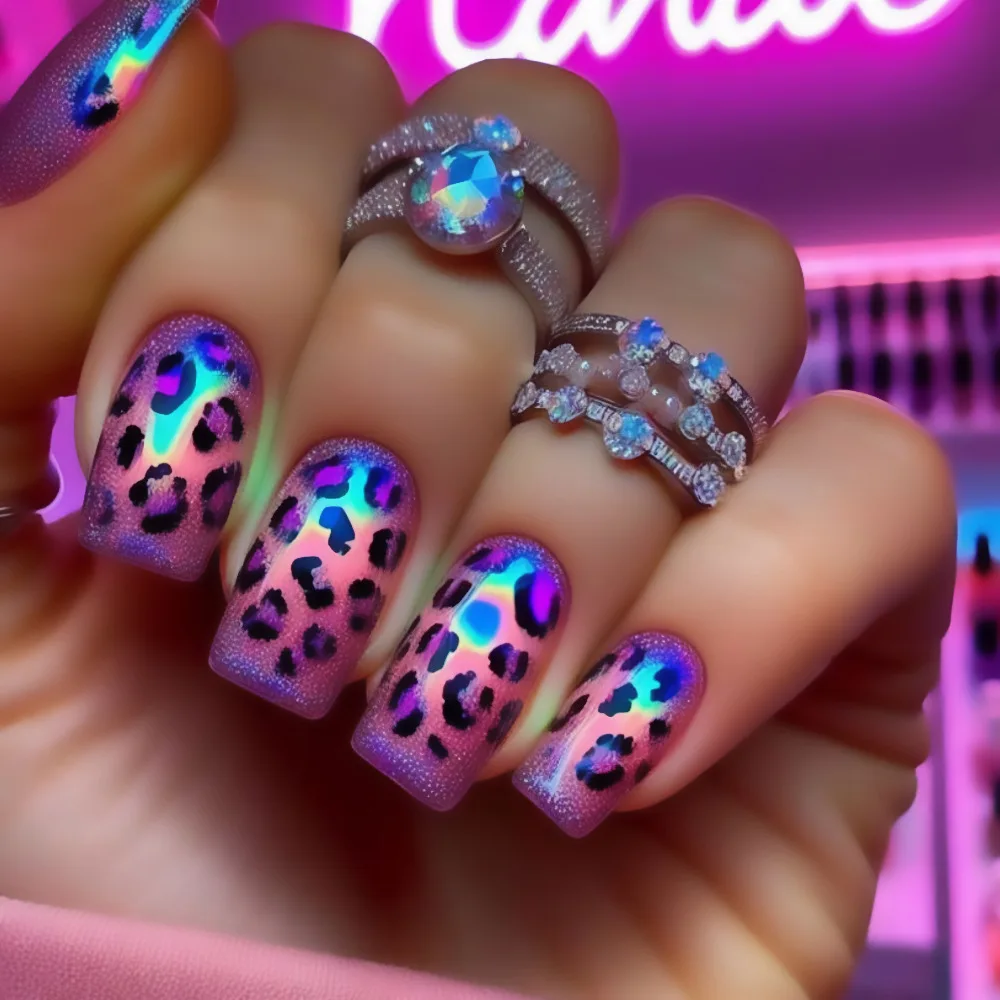 

2026 New Minimalist Sexy Leopard Print Removable Nail Art Patches, Purple Iridescent Color, Whitening Nail Stickers