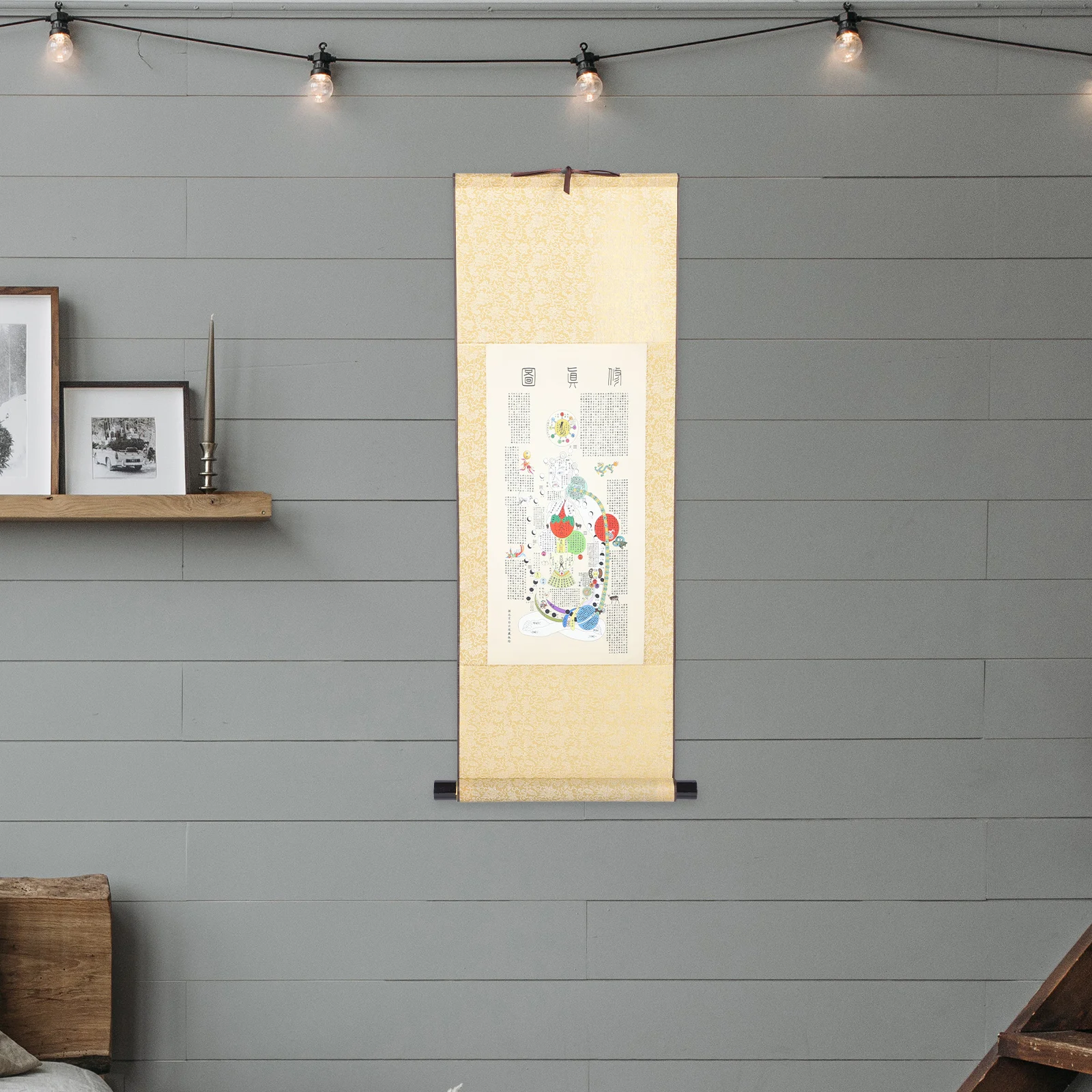 

80*30cm Cultivation Chart Scroll Silk Meridian Diagram Wall Hanging Decor for Home Office Traditional Chinese Medicine