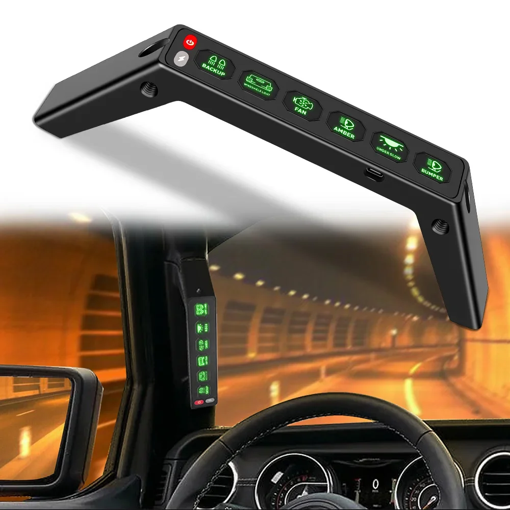 For Wrangler JL Modified A-pillar Armrest Six Way Integrated Remote Control Switch LED Car Spotlight Wireless Switch