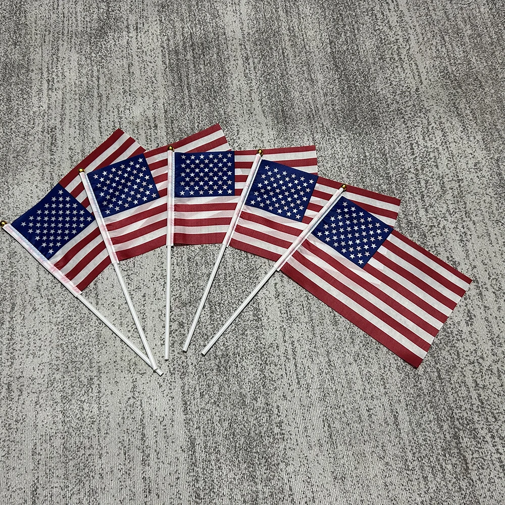 

USA hand Flag 100pc/pack American US 14x21cm Hand Held Mini hand waving Flag United States Hand Held Stick Flags banner