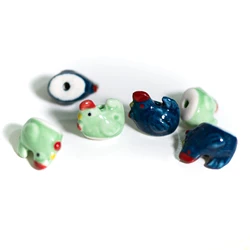 Handmade Ceramic Chicken Beads 15-18mm, 2.5-3mm Hole, Hand-Painted Farm Animal Beads for DIY Jewelry Making, High-Temperature Fi