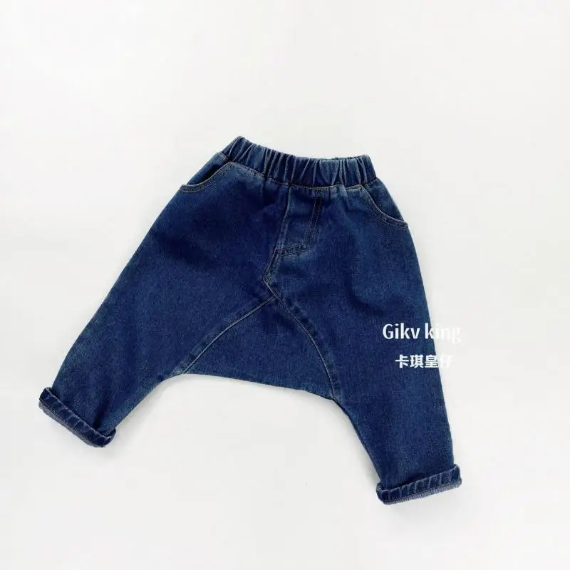 

Новые детские джинсовые брюки весна 2026: модные повседневные штаны для мальчиков и девочек, свободные джинсы-шаровары для малышей