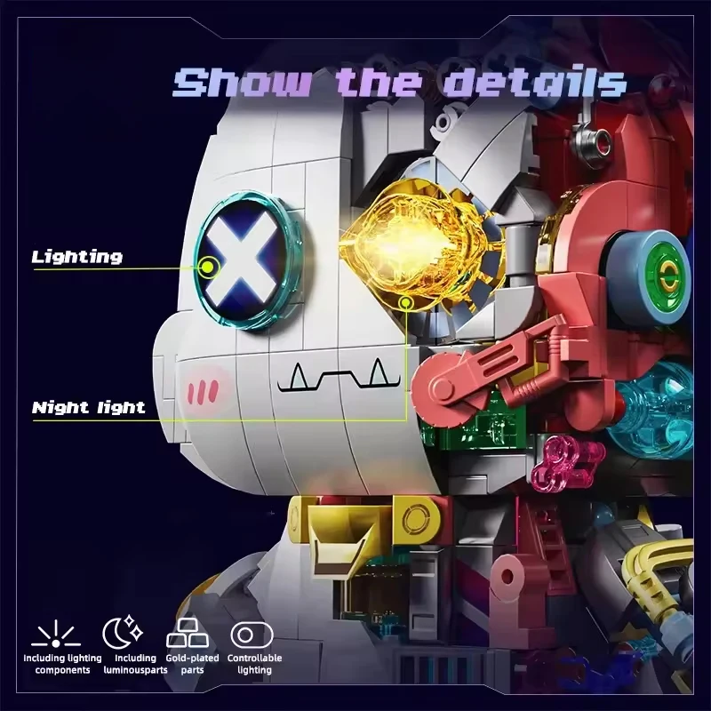 Picture 3: Building Blocks LED Light Up Robot Rabbit Model 1377 pcs Creative DIY Animal Kids Toy Gifts Adults Home Desk Decor Rabbit Bricks