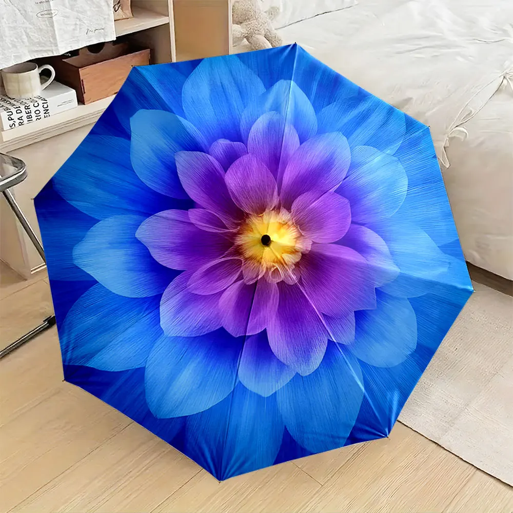 1PC Vibrant Floral Design Umbrella Adds Artistic Touch Print 8 Iron Ribs Folding Umbrella Auto-Open Fashion Sunshade