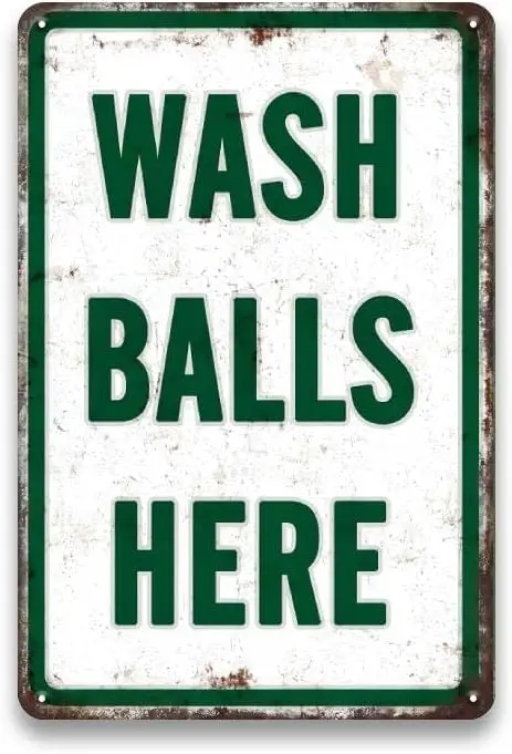 Wash Balls Here Sign - Vintage Golf Decor for Man Cave Sign, Metal Golf Sign for Man Cave, Golf Course, Basement, Golf Theme Roo