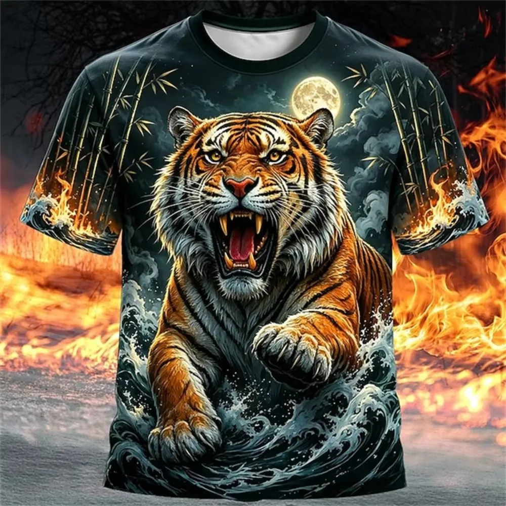 Fashion Fierce Tiger Pattern 3D Printed Casual Street Outdoor Sports Fitness Men Plus-size T-shirt Large Size parent-child Cloth