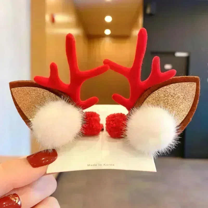 New Year Christmas Hair Pin Children Barrettes Bow Deer Santa Claus Kids Christmas Headwear Girls Kids Hair Accessories