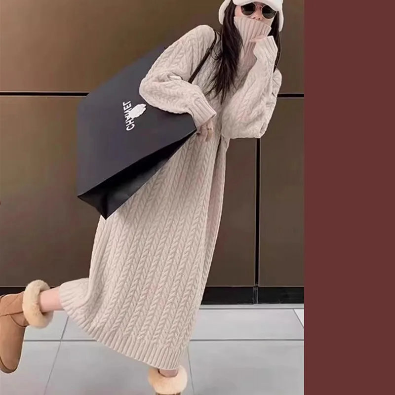 

Утепленная водолазка, трикотаж, теплая зимняя женская одежда, длинное платье-свитер для женщин, свободные шерстяные пуловеры, джемпер Pull Femme