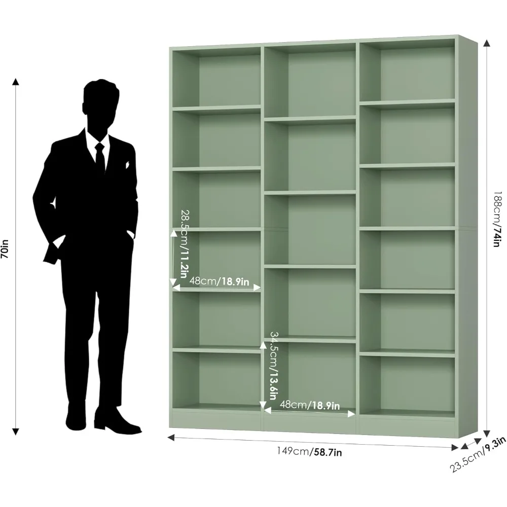 رف كتب كبير مكون من 6 طبقات مع 17 رفًا مفتوحًا، وخزانة كتب بطول 74 لتخزين المنزل والمكتب