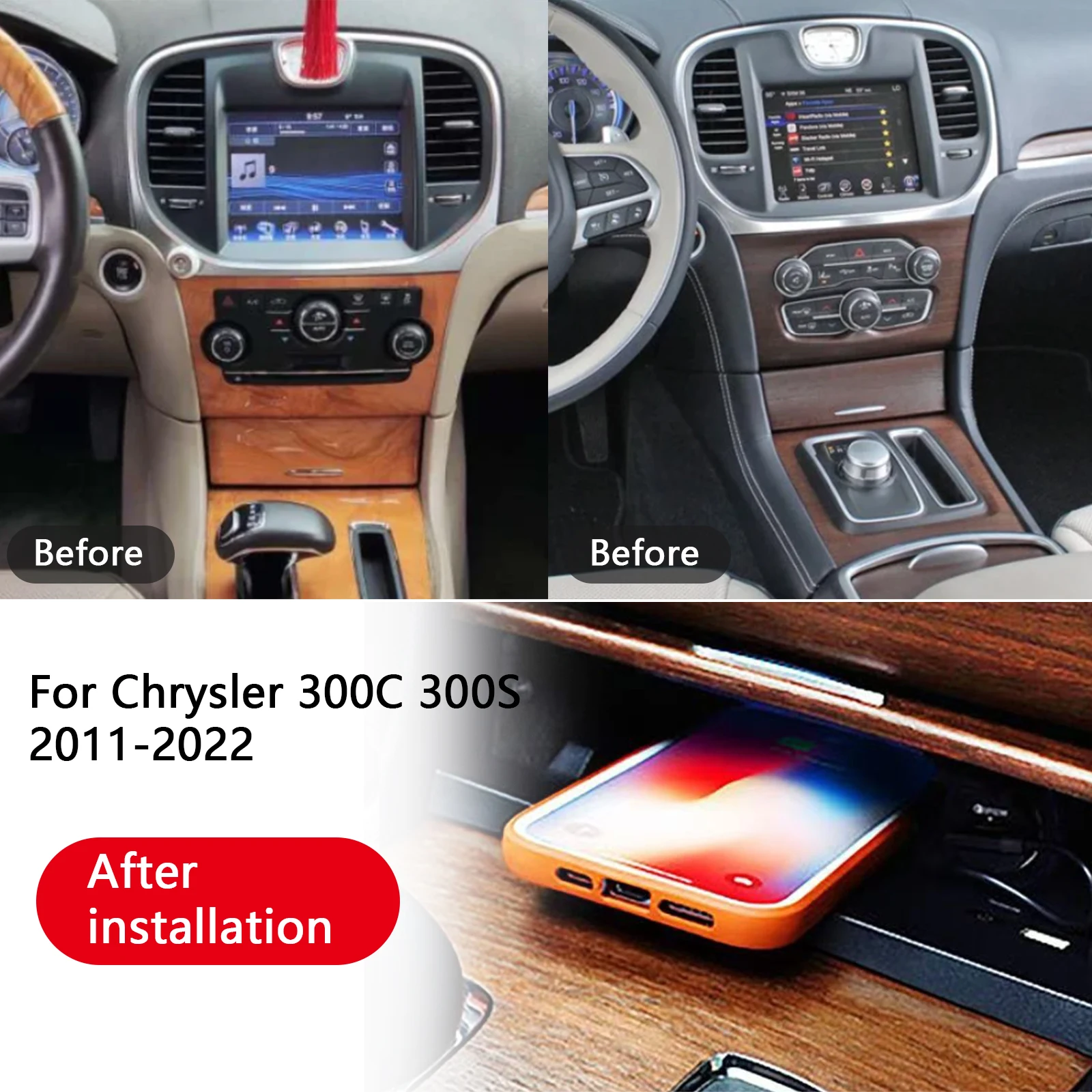 

2 DIN для Chrysler 300C 300S 2011-2022, автомобильное зарядное устройство для центральной консоли, телефона, быстрое беспроводное зарядное устройство, зарядная пластина, держатель для зарядки