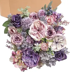 Purple rose artificial flower combination box set, bride bouquet, outdoor/indoor DIY center piece, for decoration