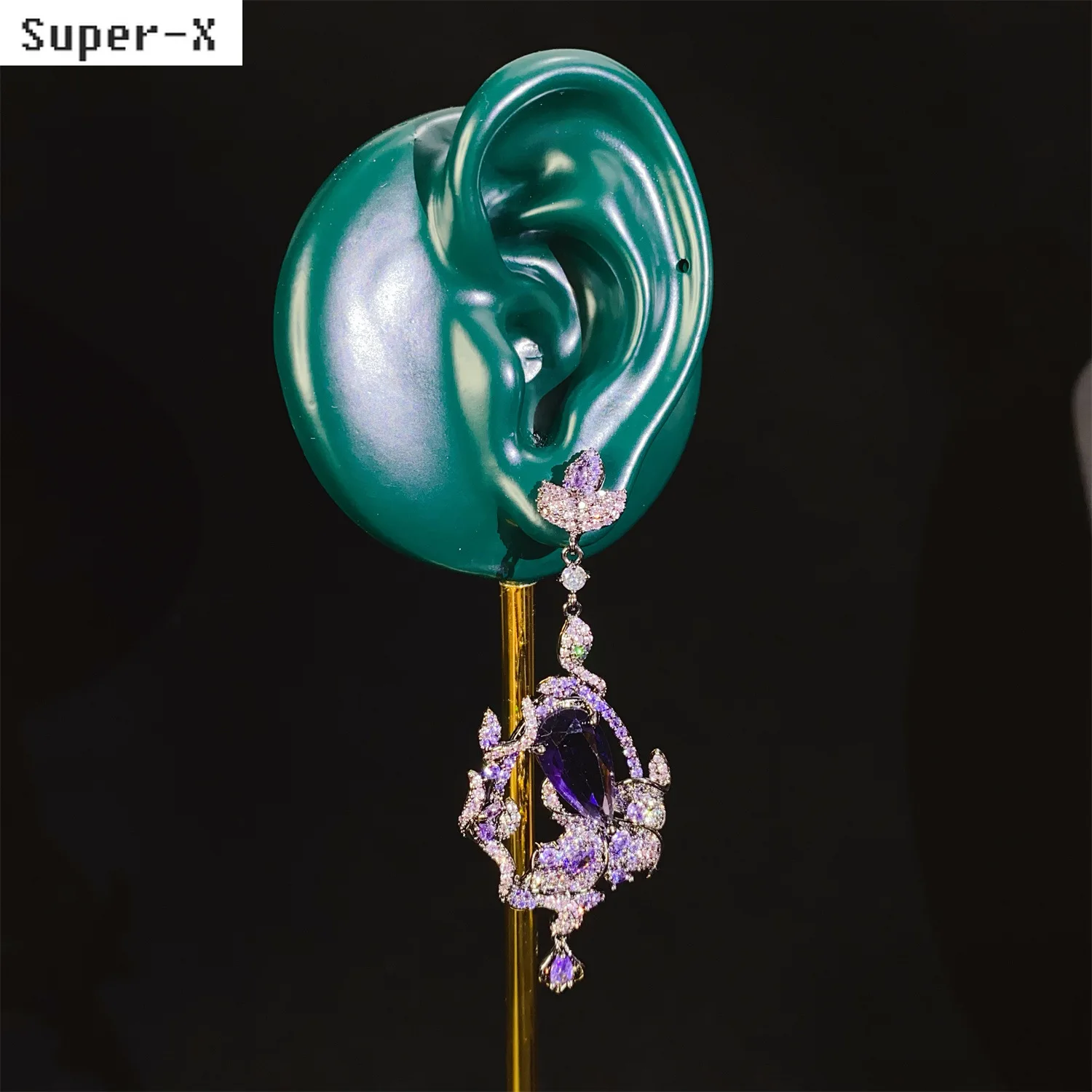 

Gorgeous earrings purple orange cubic zirconia luxury jewelry leaf plant long pendant earrings bride wedding evening party