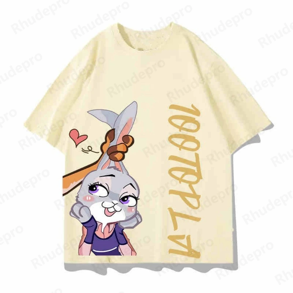 Zootopia جودي هوبس ضابط أرنب تي شيرت موضة قصيرة الأكمام قميص ديزني قميص هاواي صيفي الصيف الاستوائية طباعة عطلة قميص