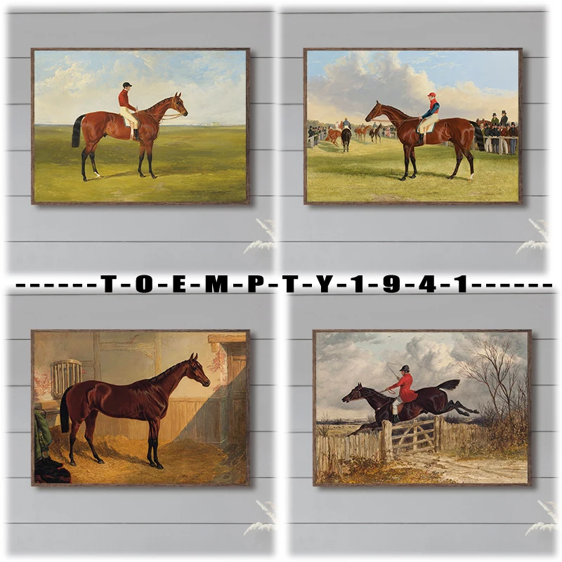 Vintage Horse Riding Painting Poster Horse Racing Vintage Canvas Painting Wall Art for Home Room Retro Art Decoration