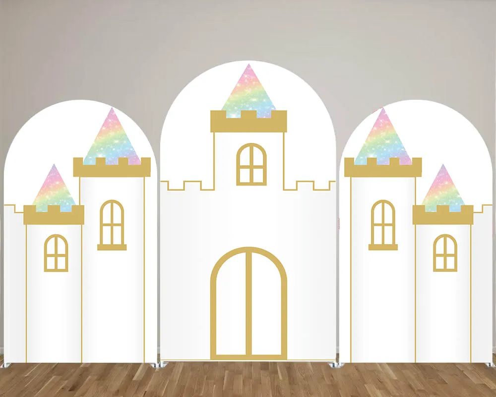 

Mehofond Castle Gold Arched Backdrop Pink Gradient Kid Birthday Party 2-sided Cover Baby Shower Portrait Background Photo Studio